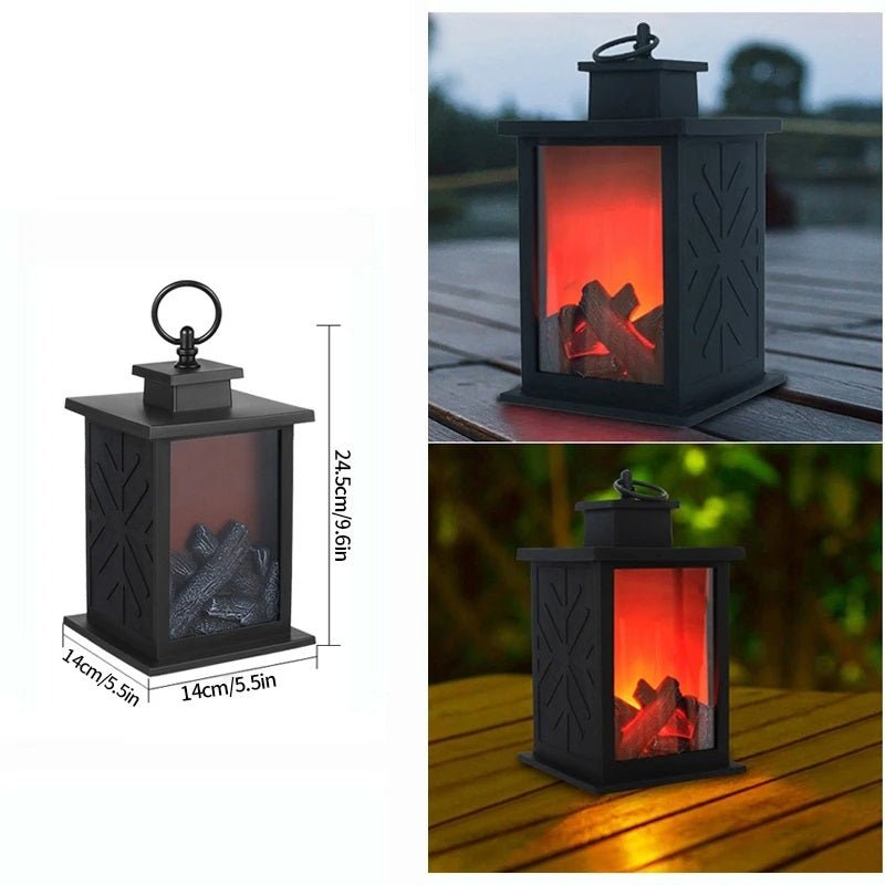 Lisslune | Retro Fireplace Lantern – Flickering Flame Night Light for Christmas Charm, USB/Battery-Powered Holiday Décor