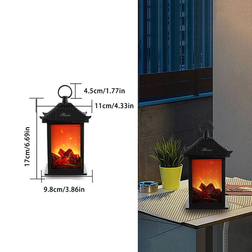 Lisslune | Retro Fireplace Lantern – Flickering Flame Night Light for Christmas Charm, USB/Battery-Powered Holiday Décor