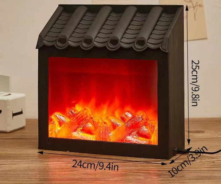 Lisslune | Retro Fireplace Lantern – Flickering Flame Night Light for Christmas Charm, USB/Battery-Powered Holiday Décor