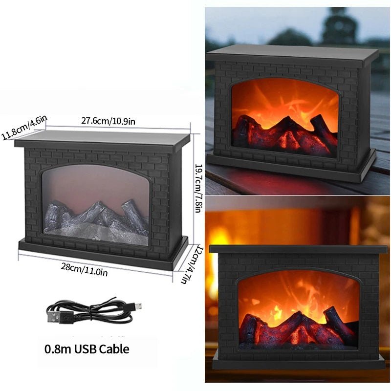 Lisslune | Retro Fireplace Lantern – Flickering Flame Night Light for Christmas Charm, USB/Battery-Powered Holiday Décor
