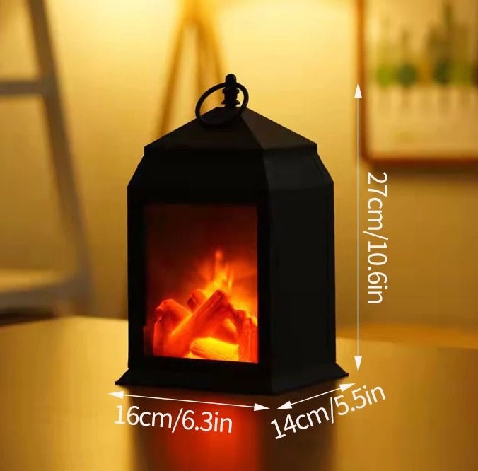 Lisslune | Retro Fireplace Lantern – Flickering Flame Night Light for Christmas Charm, USB/Battery-Powered Holiday Décor