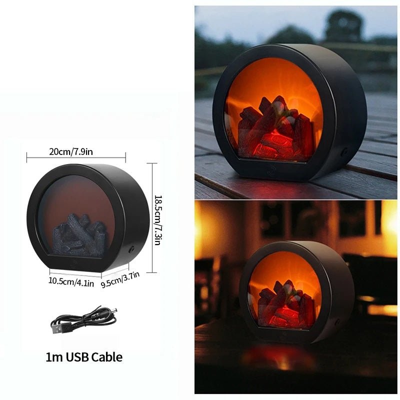 Lisslune | Retro Fireplace Lantern – Flickering Flame Night Light for Christmas Charm, USB/Battery-Powered Holiday Décor