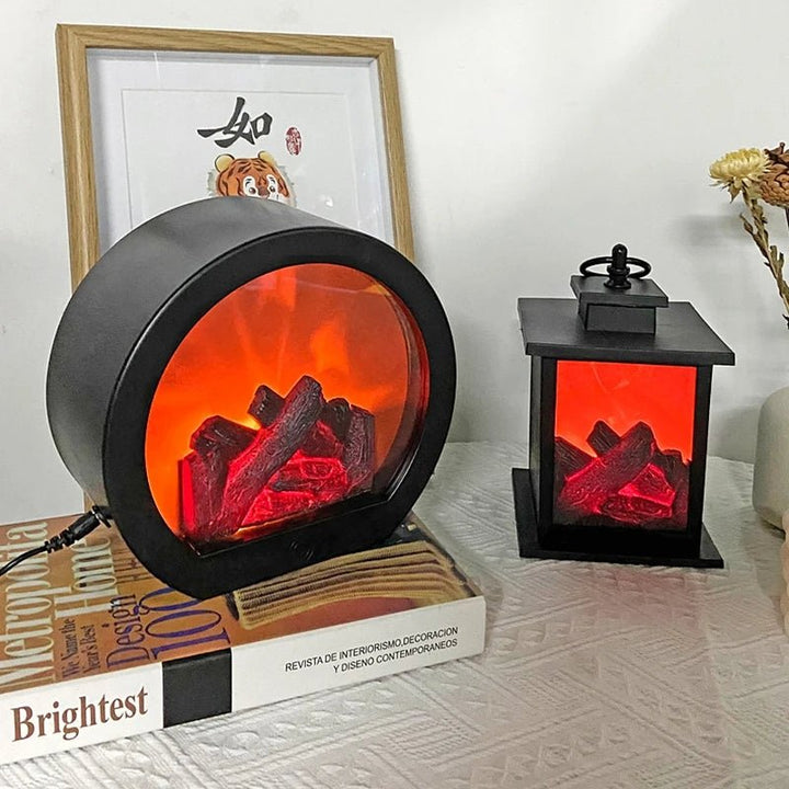 Lisslune | Retro Fireplace Lantern – Flickering Flame Night Light for Christmas Charm, USB/Battery-Powered Holiday Décor