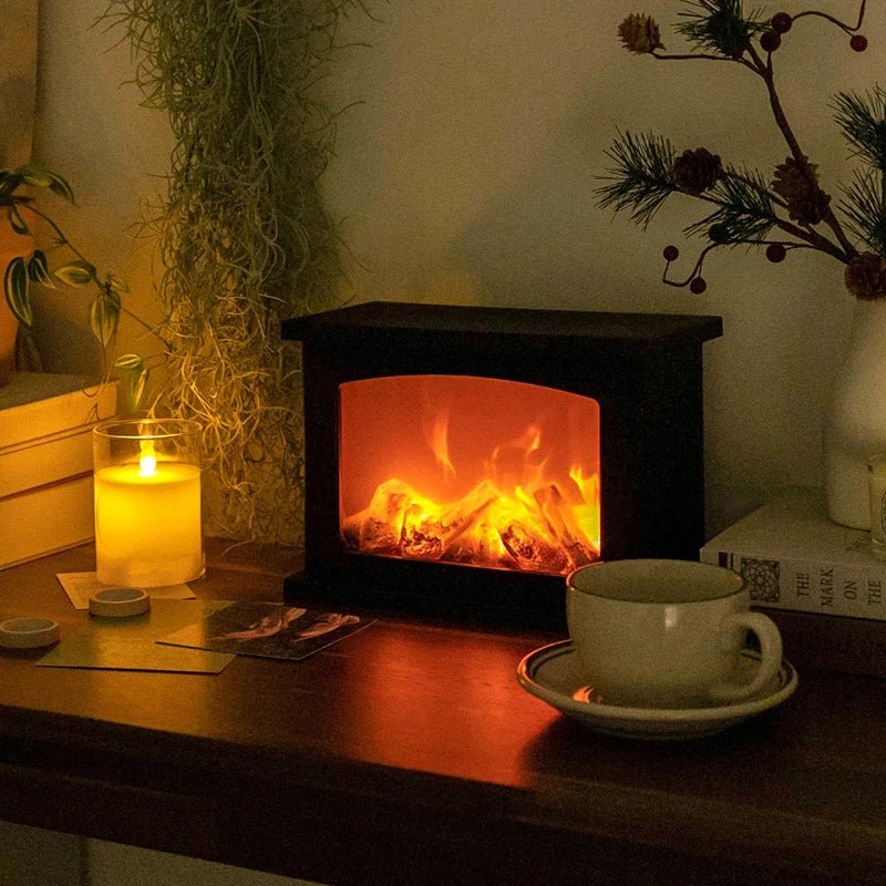 Lisslune | Retro Fireplace Lantern – Flickering Flame Night Light for Christmas Charm, USB/Battery-Powered Holiday Décor
