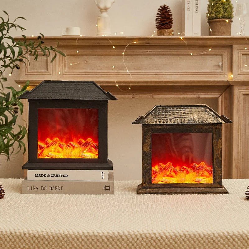 Lisslune | Retro Fireplace Lantern – Flickering Flame Night Light for Christmas Charm, USB/Battery-Powered Holiday Décor