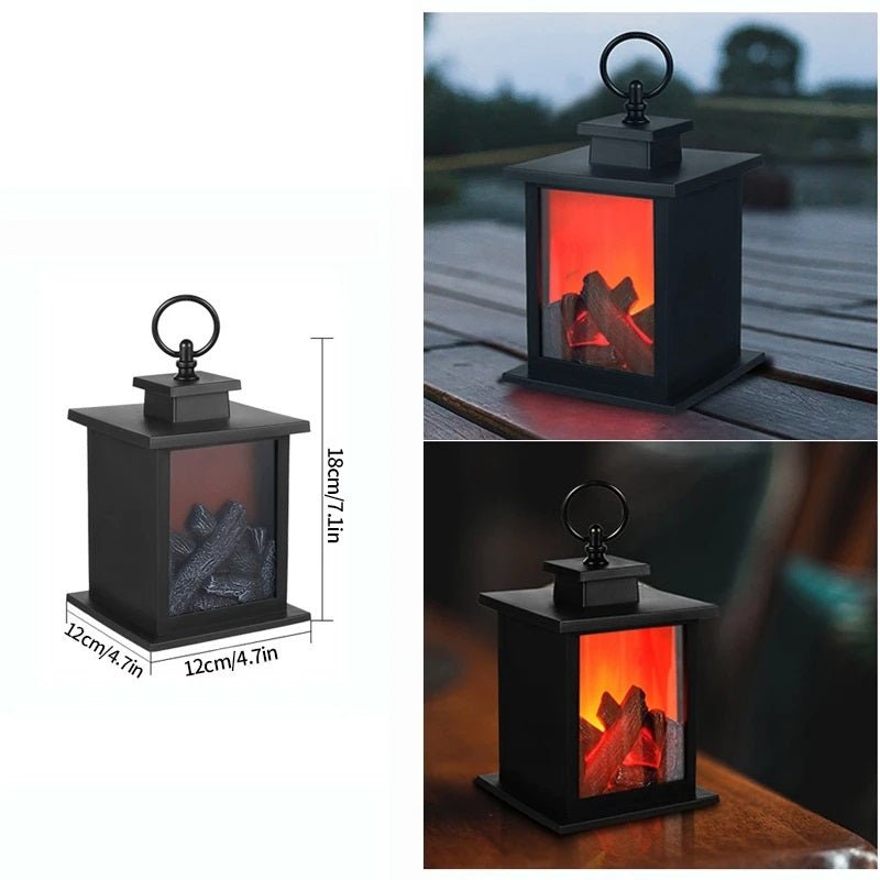 Lisslune | Retro Fireplace Lantern – Flickering Flame Night Light for Christmas Charm, USB/Battery-Powered Holiday Décor