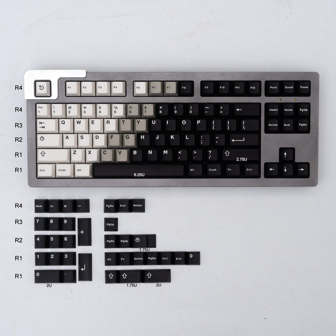 Lisslune | Retro Black-White Gradient Cherry Profile Keycap Set for MX Mechanical Keyboards