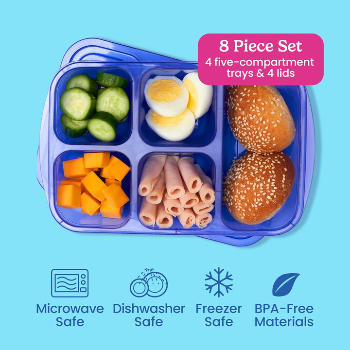 Lisslune | Reusable 5-compartment Food Storage Containers – 8-piece Set