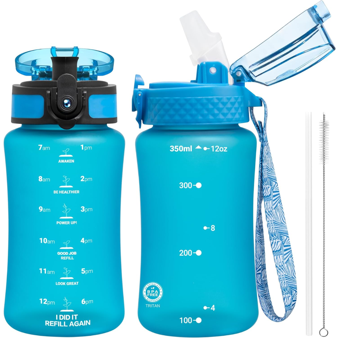 Lisslune | Reusable Tritan plastic water bottle with straw & chug lids