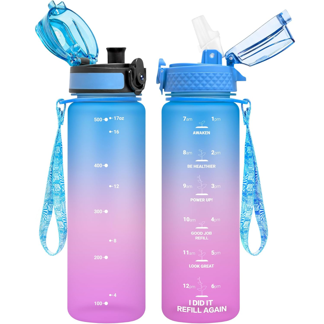 Lisslune | Reusable Tritan plastic water bottle with straw & chug lids