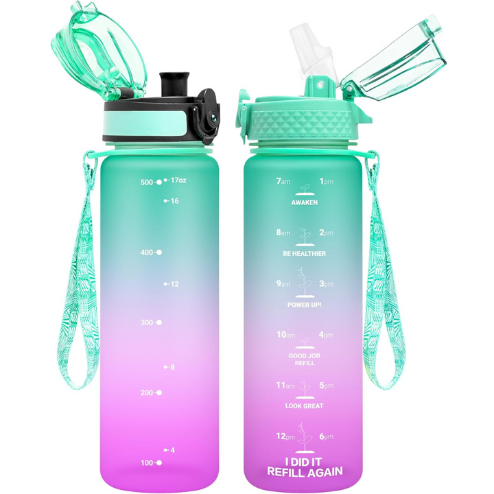 Lisslune | Reusable Tritan plastic water bottle with straw & chug lids