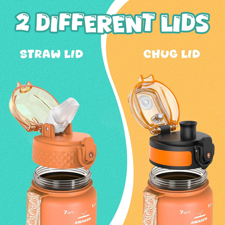 Lisslune | Reusable Tritan plastic water bottle with straw & chug lids