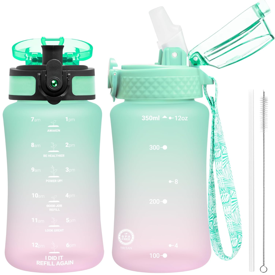 Lisslune | Reusable Tritan plastic water bottle with straw & chug lids