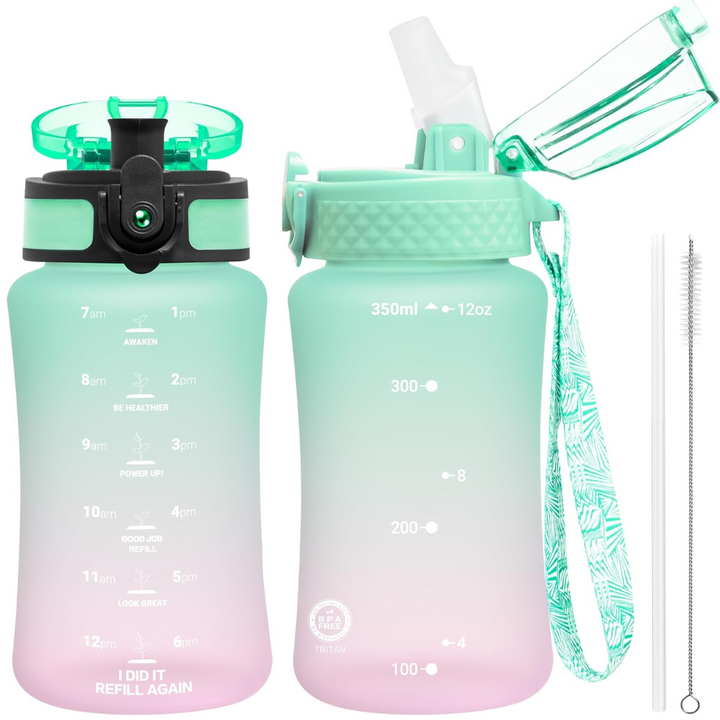 Lisslune | Reusable Tritan plastic water bottle with straw & chug lids