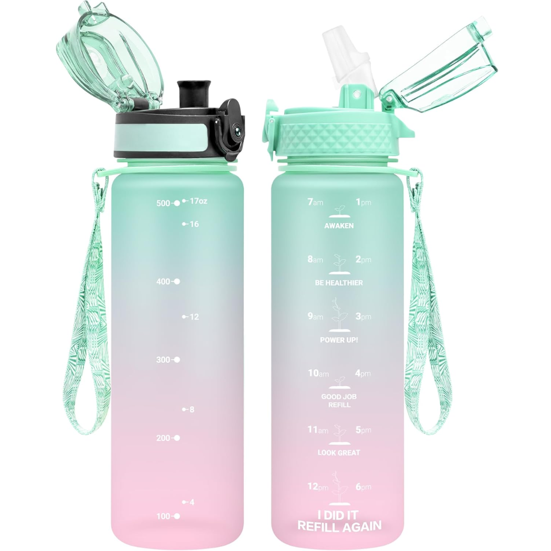 Lisslune | Reusable Tritan plastic water bottle with straw & chug lids
