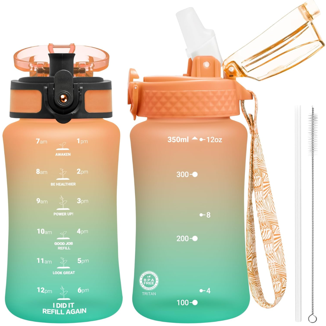 Lisslune | Reusable Tritan plastic water bottle with straw & chug lids