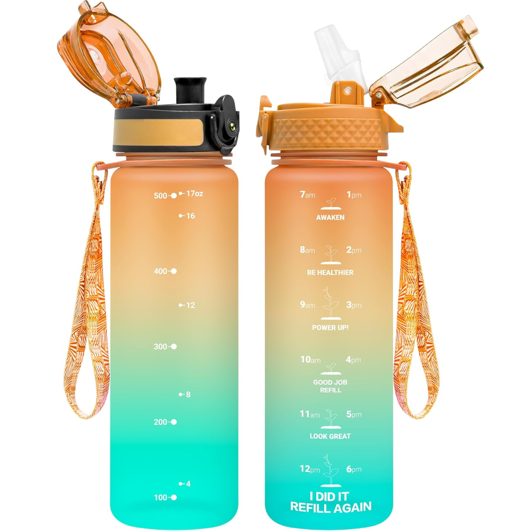 Lisslune | Reusable Tritan plastic water bottle with straw & chug lids