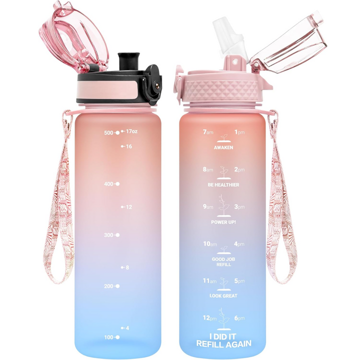 Lisslune | Reusable Tritan plastic water bottle with straw & chug lids