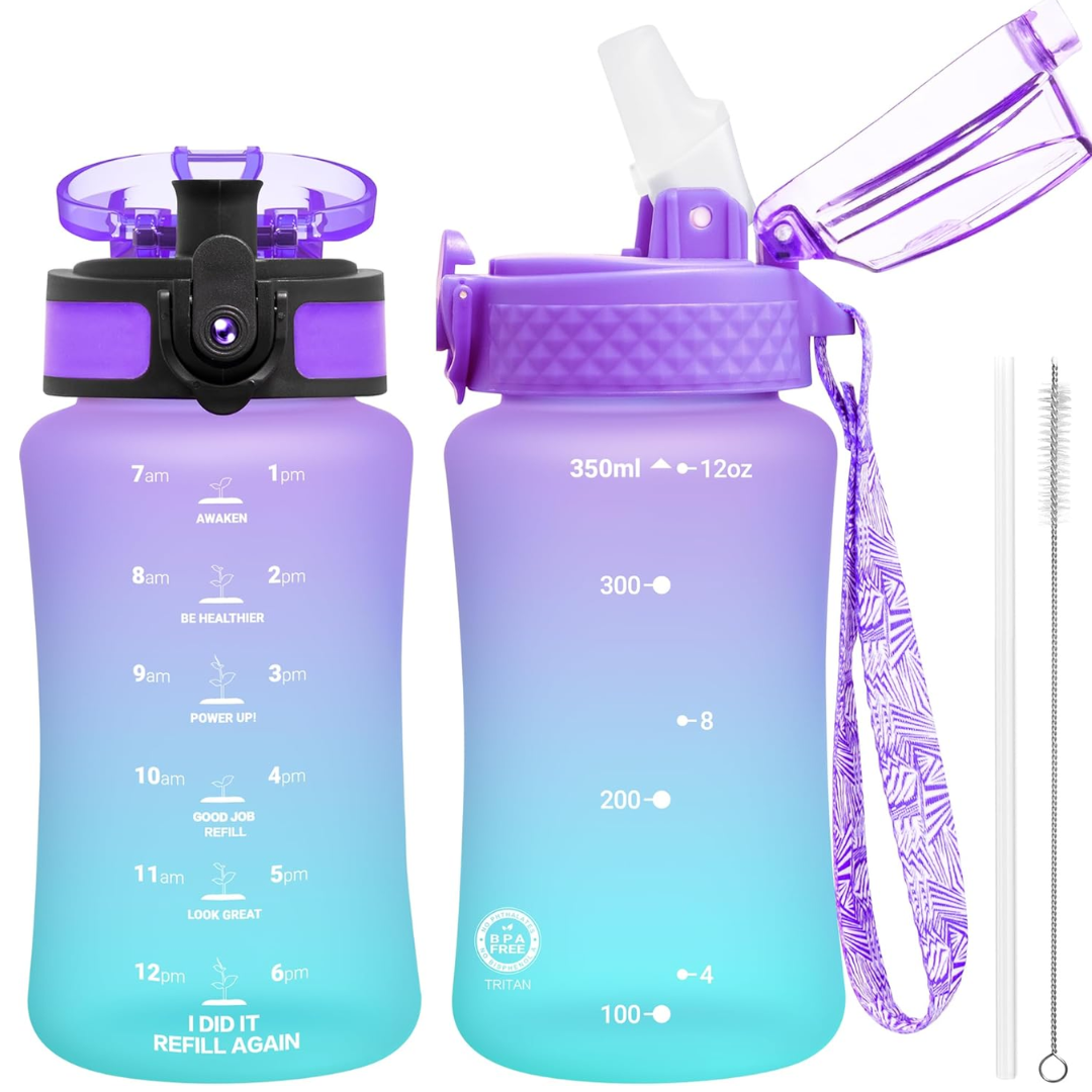Lisslune | Reusable Tritan plastic water bottle with straw & chug lids