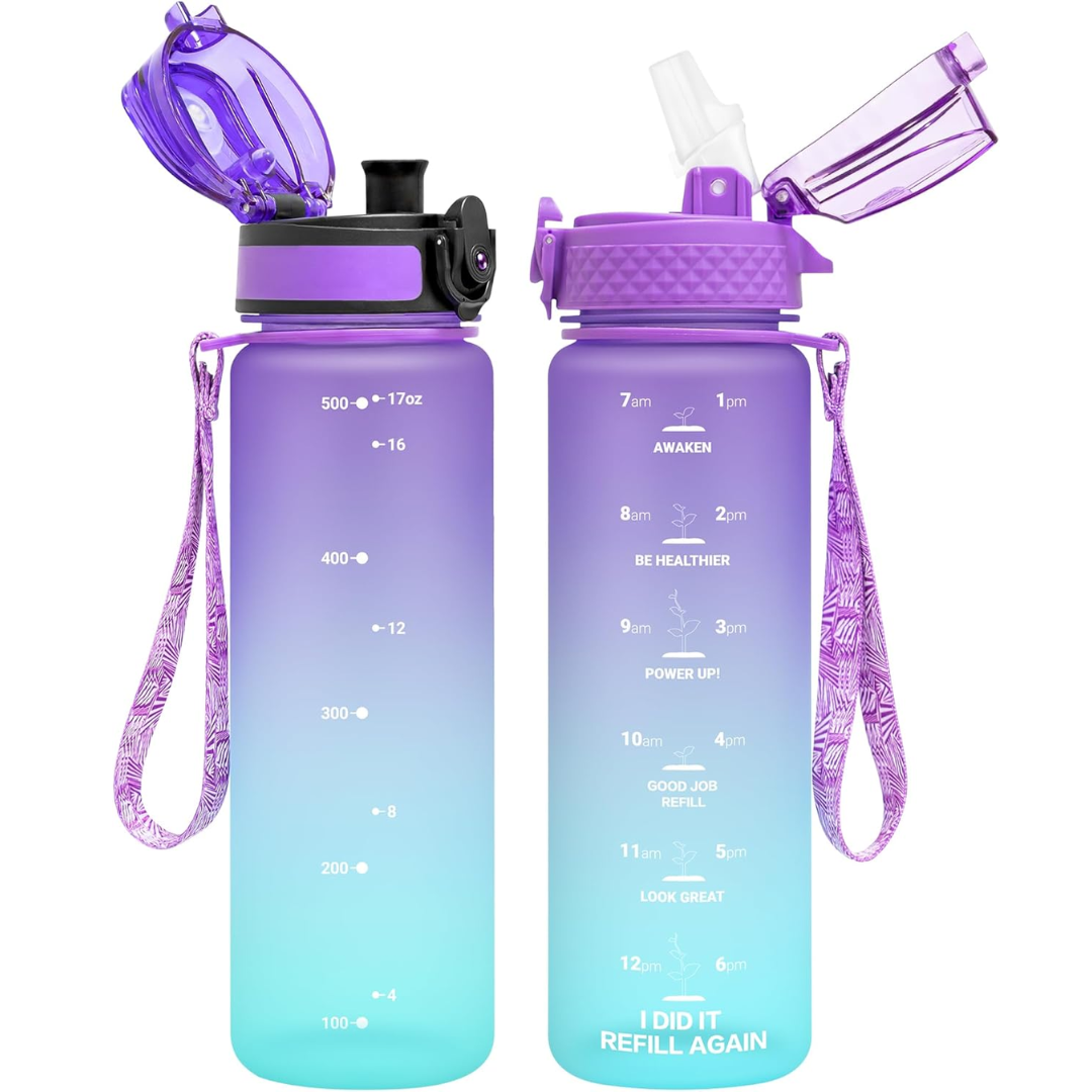 Lisslune | Reusable Tritan plastic water bottle with straw & chug lids