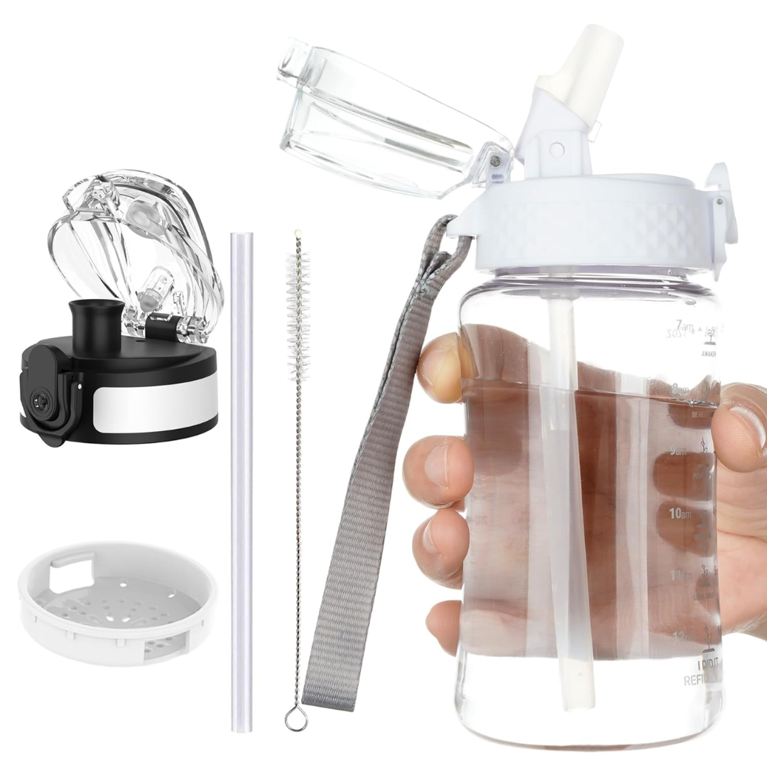 Lisslune | Reusable Tritan plastic water bottle with straw & chug lids