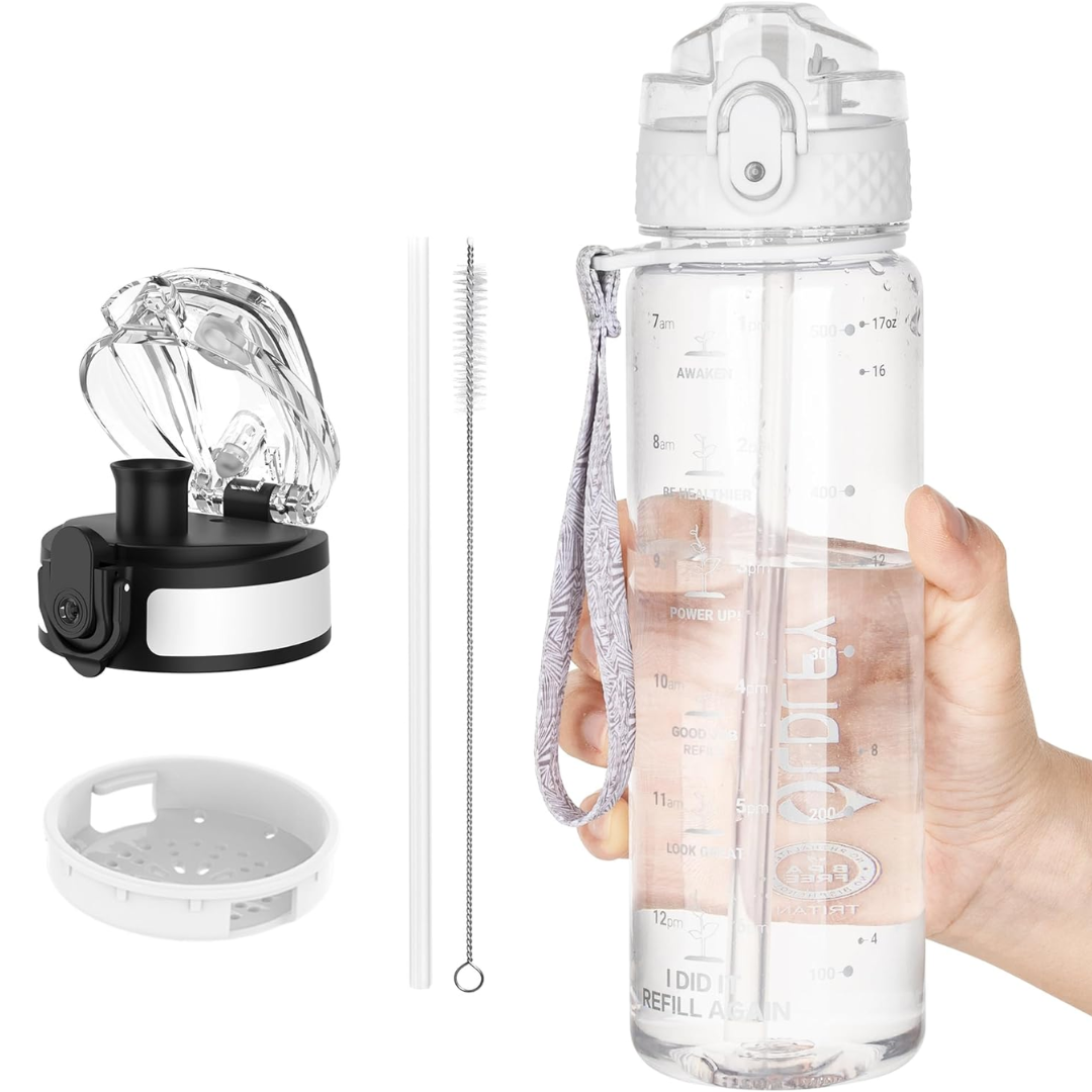 Lisslune | Reusable Tritan plastic water bottle with straw & chug lids