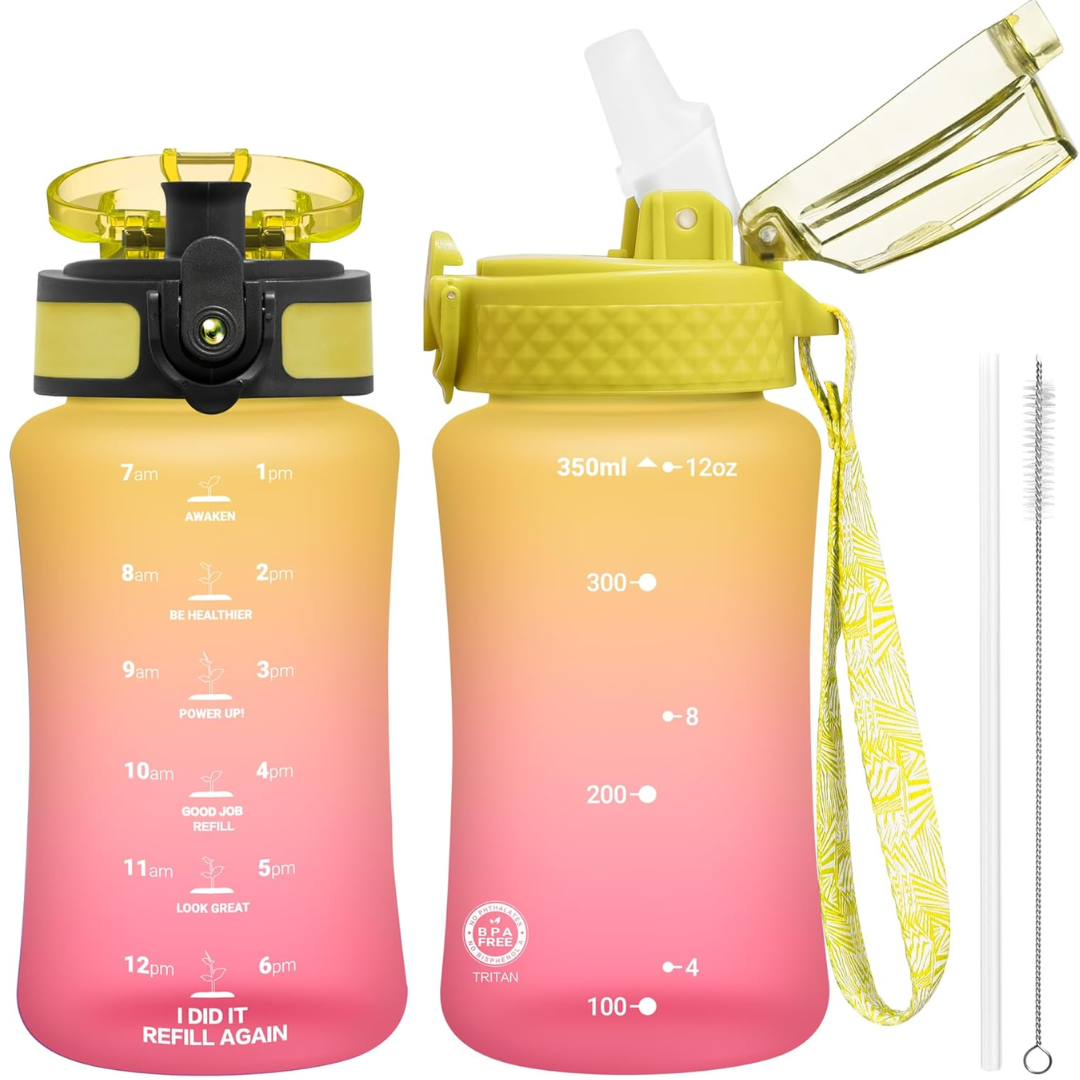 Lisslune | Reusable Tritan plastic water bottle with straw & chug lids