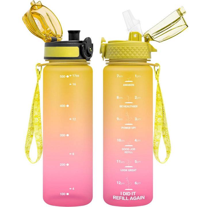 Lisslune | Reusable Tritan plastic water bottle with straw & chug lids