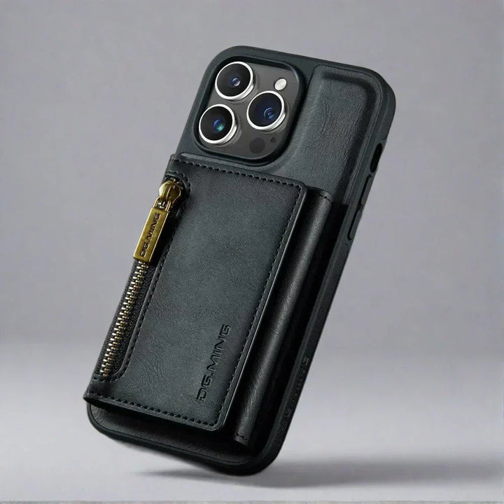 Lisslune | RFID iPhone Wallet Case | Removable Magnetic Leather Car Mount Shockproof Case