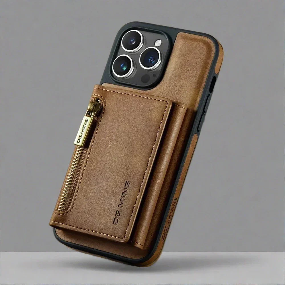 Lisslune | RFID iPhone Wallet Case | Removable Magnetic Leather Car Mount Shockproof Case