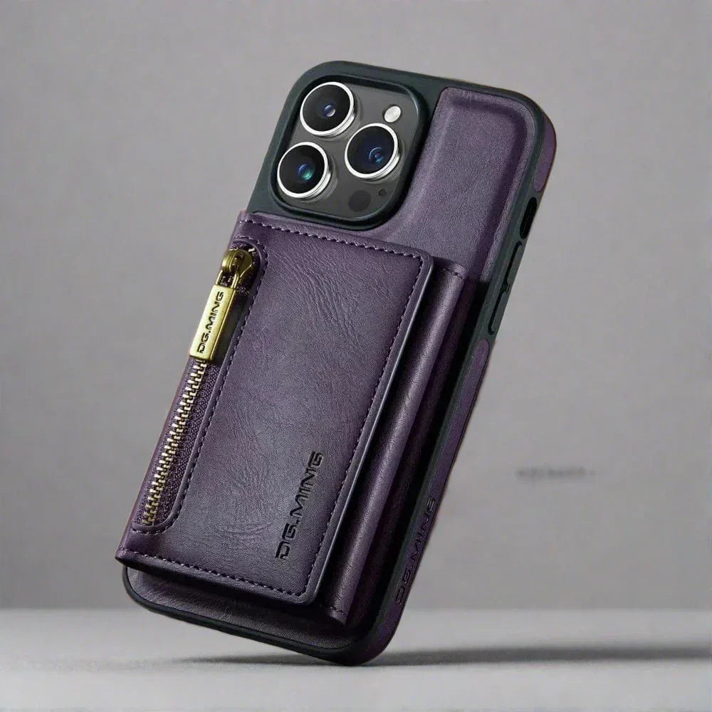 Lisslune | RFID iPhone Wallet Case | Removable Magnetic Leather Car Mount Shockproof Case