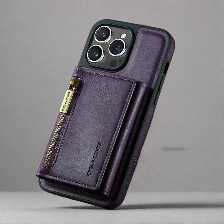 Lisslune | RFID iPhone Wallet Case | Removable Magnetic Leather Car Mount Shockproof Case