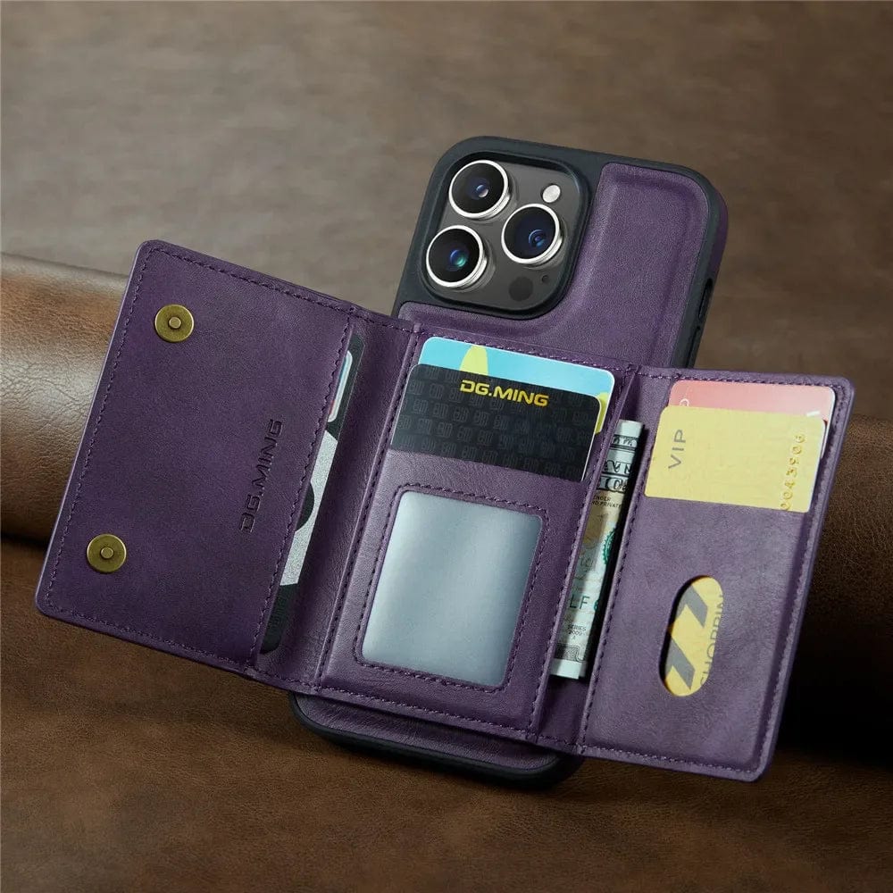 Lisslune | RFID iPhone Wallet Case | Removable Magnetic Leather Car Mount Shockproof Case