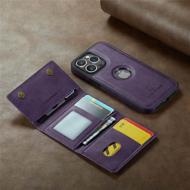 Lisslune | RFID iPhone Wallet Case | Removable Magnetic Leather Car Mount Shockproof Case