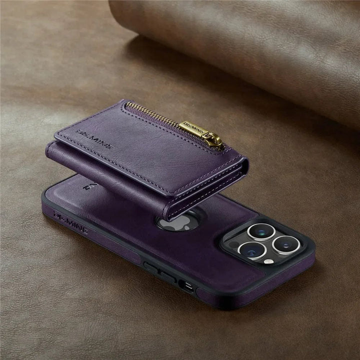 Lisslune | RFID iPhone Wallet Case | Removable Magnetic Leather Car Mount Shockproof Case