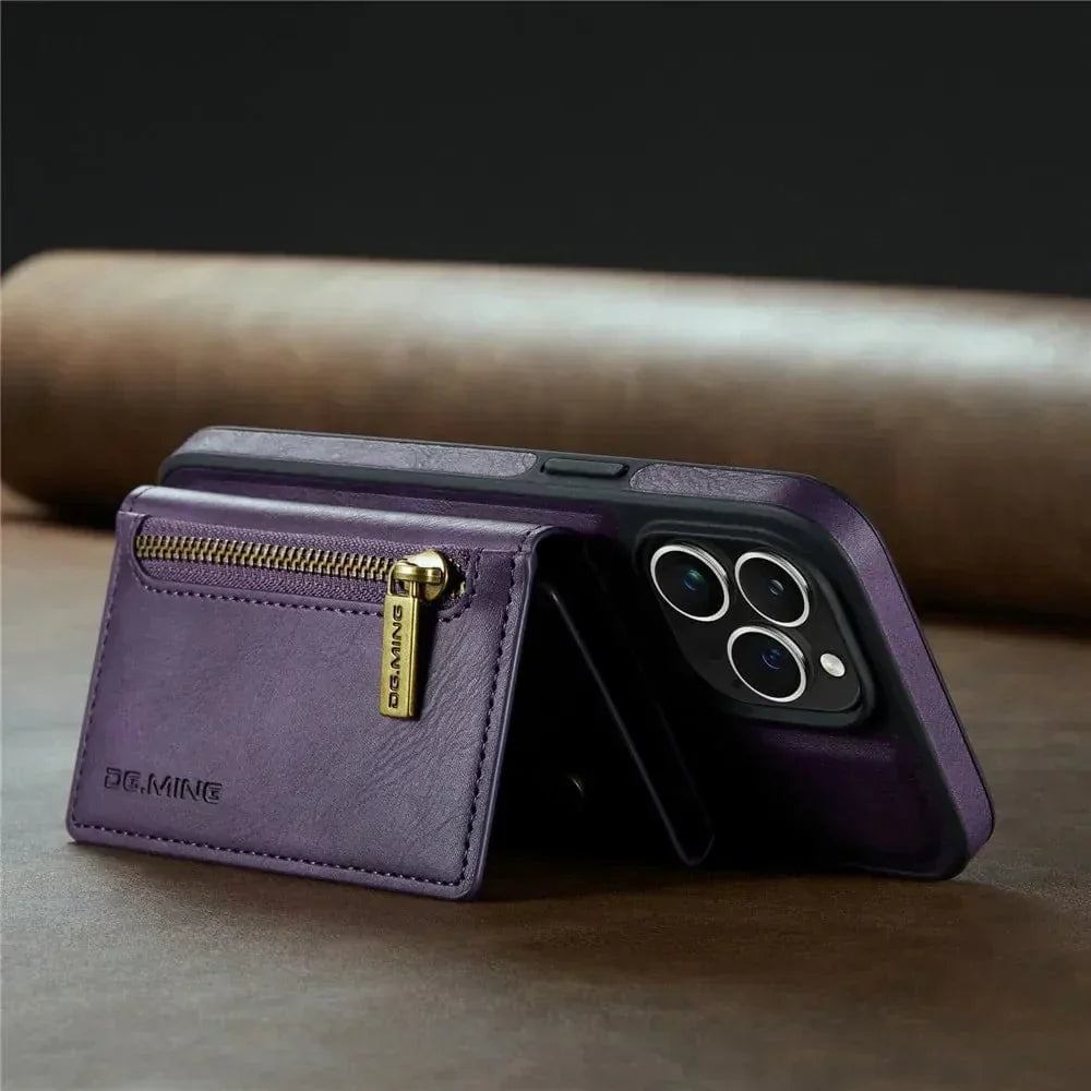 Lisslune | RFID iPhone Wallet Case | Removable Magnetic Leather Car Mount Shockproof Case