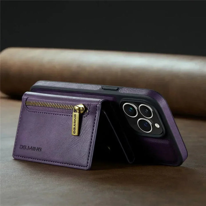 Lisslune | RFID iPhone Wallet Case | Removable Magnetic Leather Car Mount Shockproof Case