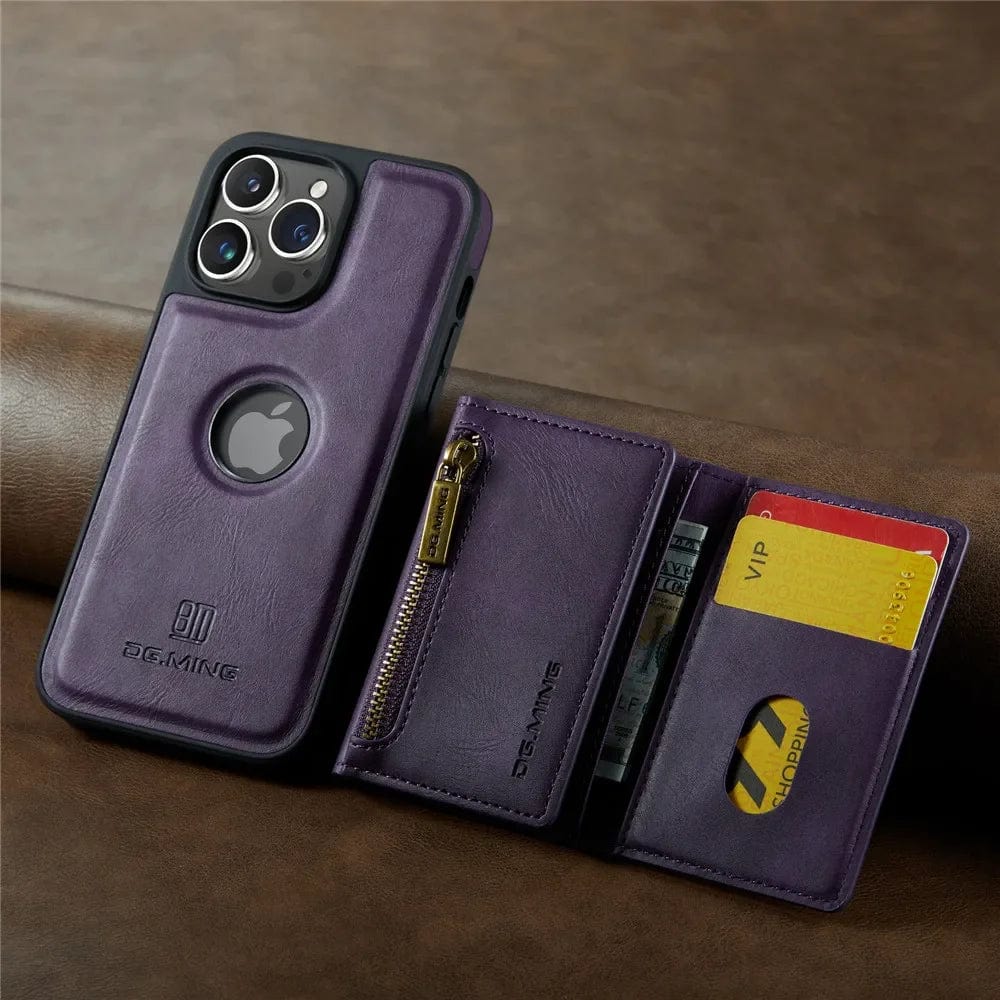Lisslune | RFID iPhone Wallet Case | Removable Magnetic Leather Car Mount Shockproof Case