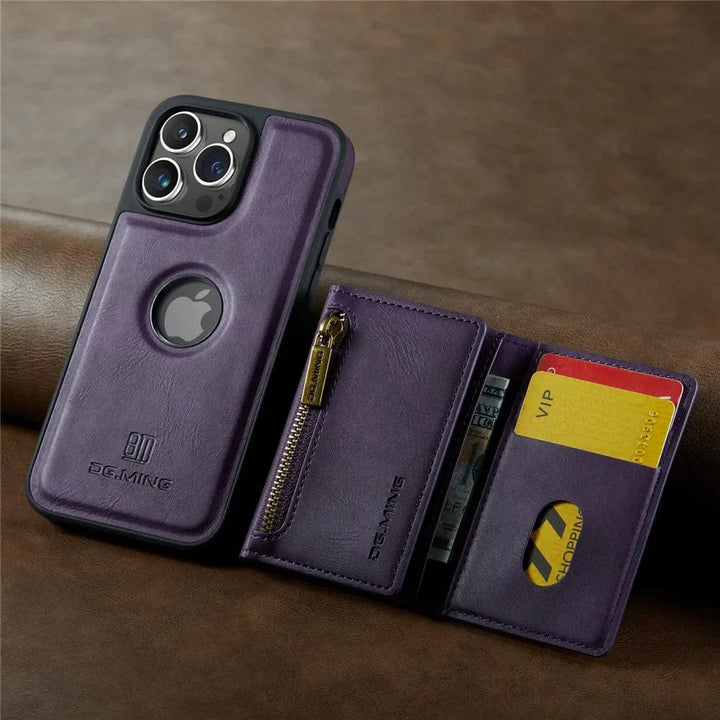 Lisslune | RFID iPhone Wallet Case | Removable Magnetic Leather Car Mount Shockproof Case