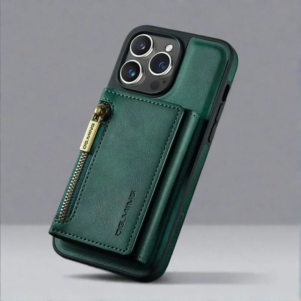 Lisslune | RFID iPhone Wallet Case | Removable Magnetic Leather Car Mount Shockproof Case