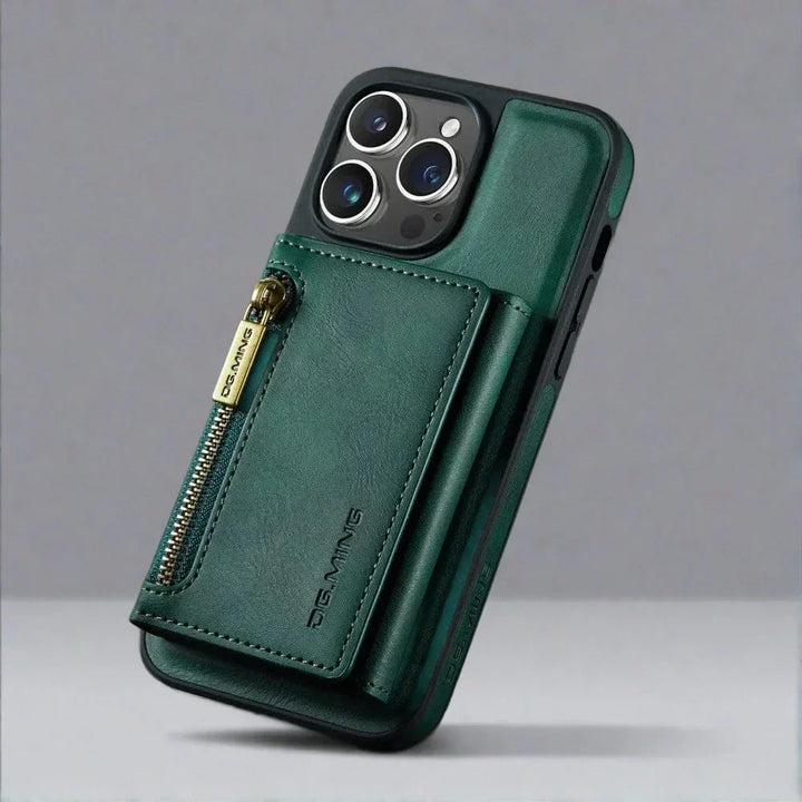Lisslune | RFID iPhone Wallet Case | Removable Magnetic Leather Car Mount Shockproof Case