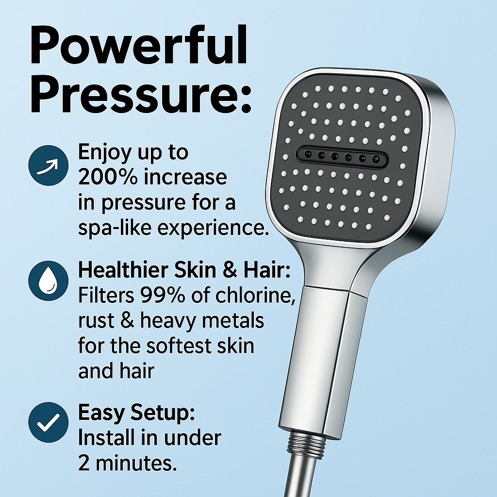 Lisslune | High-Pressure Shower Head | Turbo-Boost Technology & Advanced Filtration for Healthier Skin and Hair