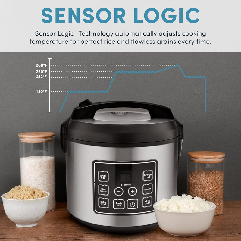 Lisslune | 20-Cup Multifunctional Digital Rice Cooker – Stainless Steel with Sensor Logic Technology