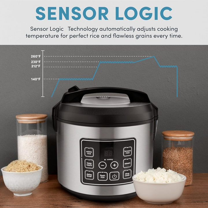 Lisslune | 20-Cup Multifunctional Digital Rice Cooker – Stainless Steel with Sensor Logic Technology