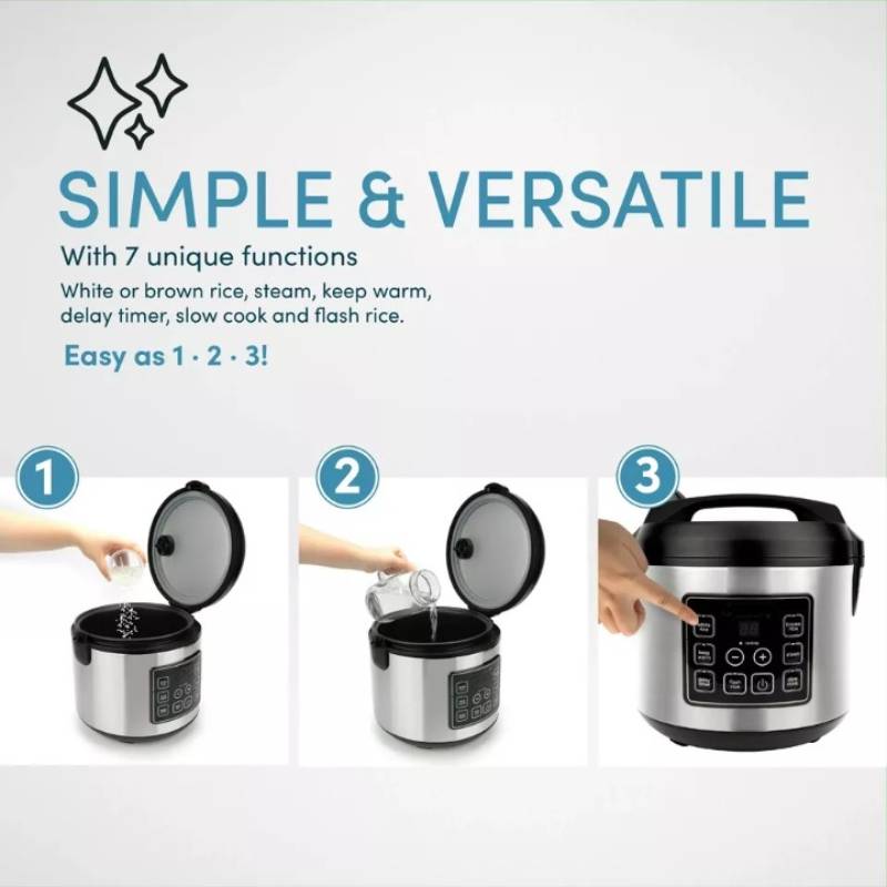 Lisslune | 20-Cup Multifunctional Digital Rice Cooker – Stainless Steel with Sensor Logic Technology