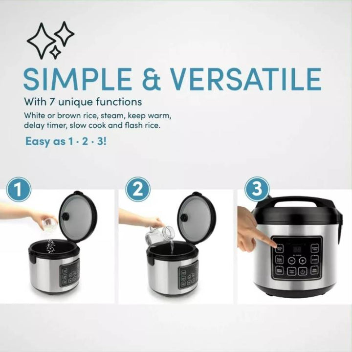 Lisslune | 20-Cup Multifunctional Digital Rice Cooker – Stainless Steel with Sensor Logic Technology