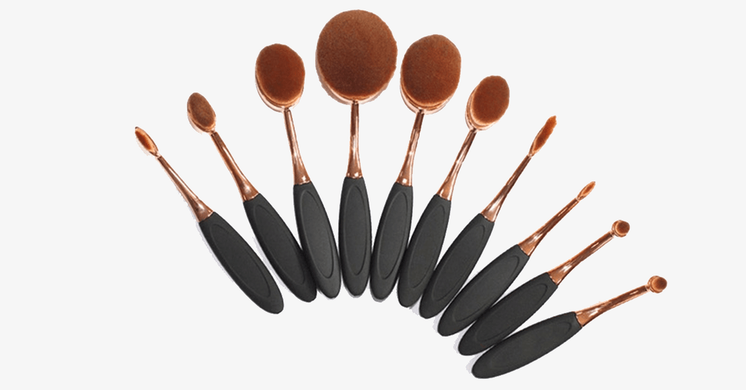 Lisslune | Professional versatile black and gold oval makeup brushes - Set of 10