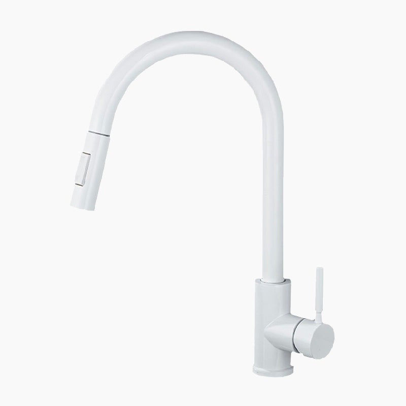 Lisslune | Kitchen with pull-out spray, white swan neck