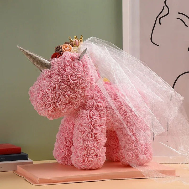 Lisslune | Rose Unicorn - Artificial Flower Unicorn with Over 500 Flowers, Best Gift for Christmas, Valentine’s Day, Anniversary and Birthdays
