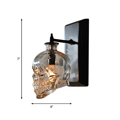 Skørter | Clear glass skull-shaped wall lamp Modern 1 light living room lighting fixture in black